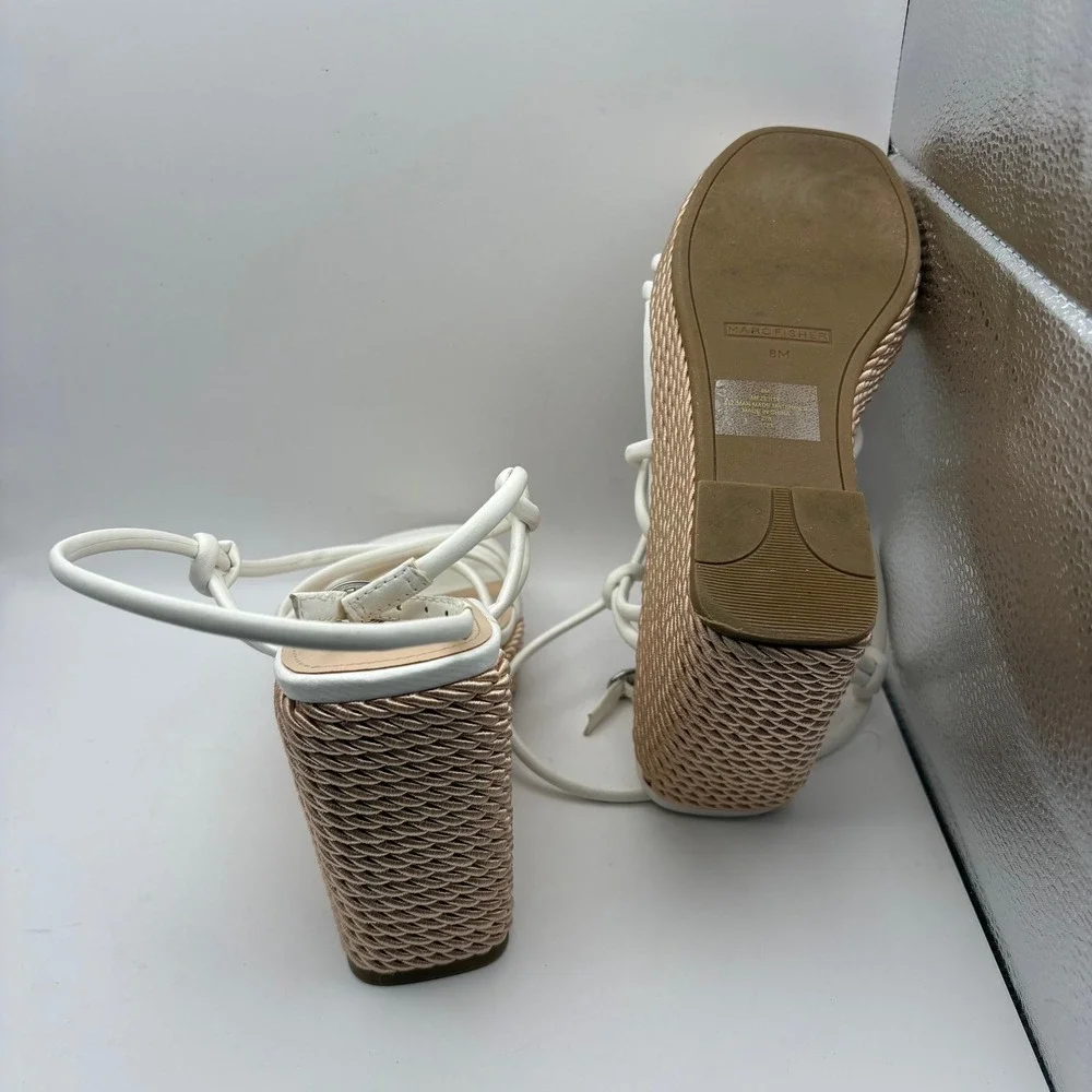 Marc Fisher Zesty White Strappy Woven Rope Platform Wedge Sandals Womens 8M